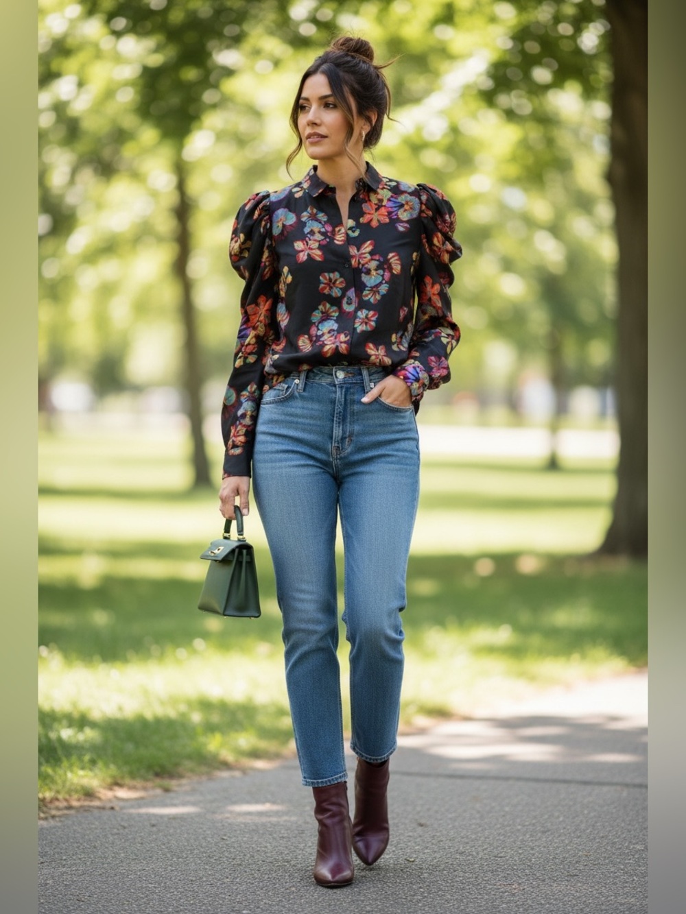 Ulla Johnson Black 100% Silk Puff Sleeve Blouse Botanical Floral Print Size 6 - Picture 2 of 10
